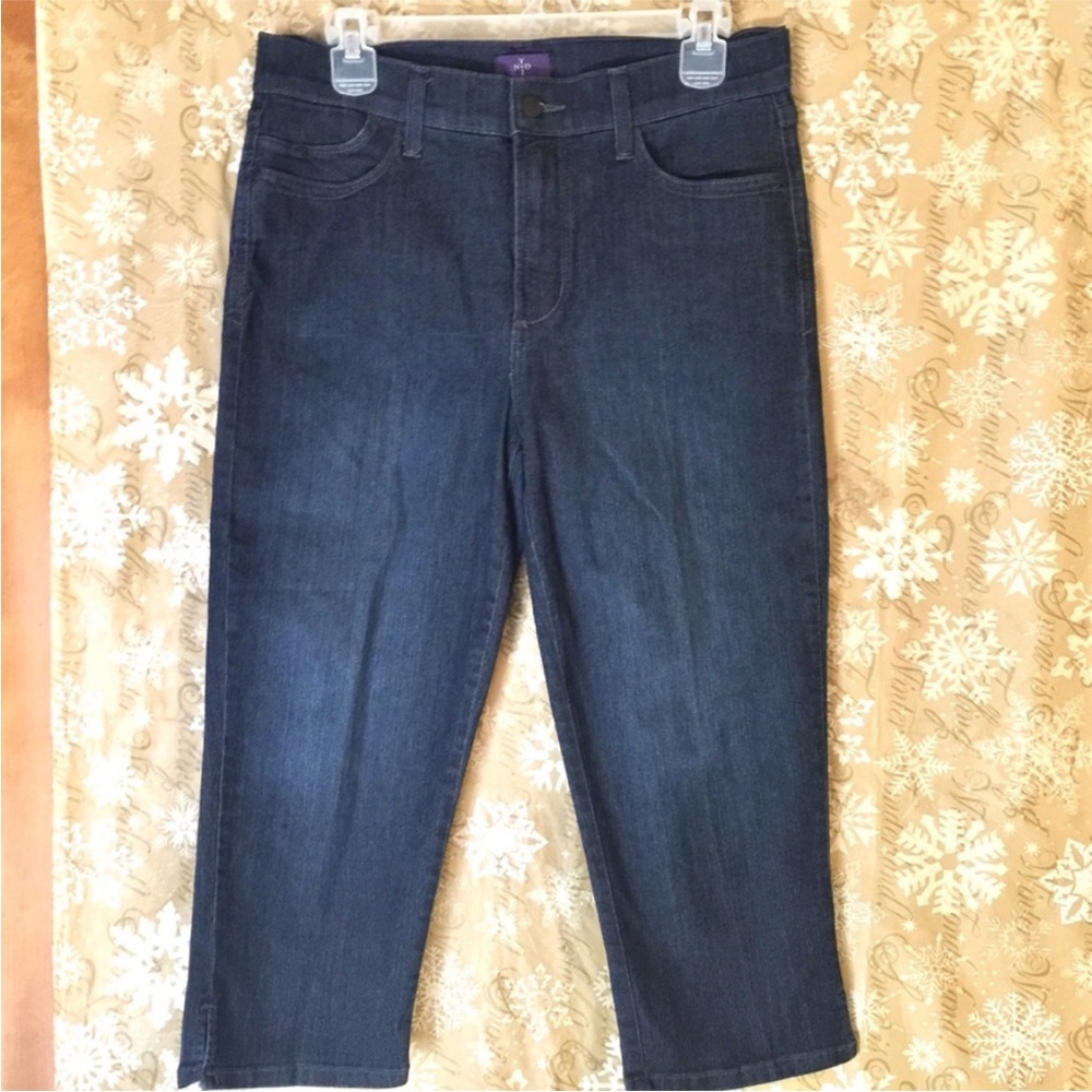 NYDJ Cropped Jeans dark indigo, side slit cuff, lift tuck tech sz 6